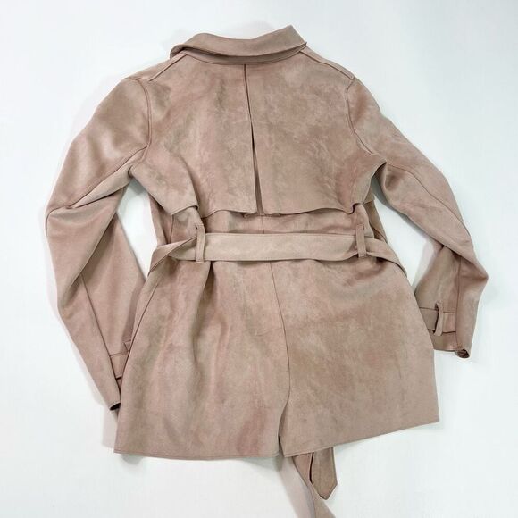 Zara Basic Trench Coat Womens Medium Light Pink Belted Double Breasted - Picture 8 of 10